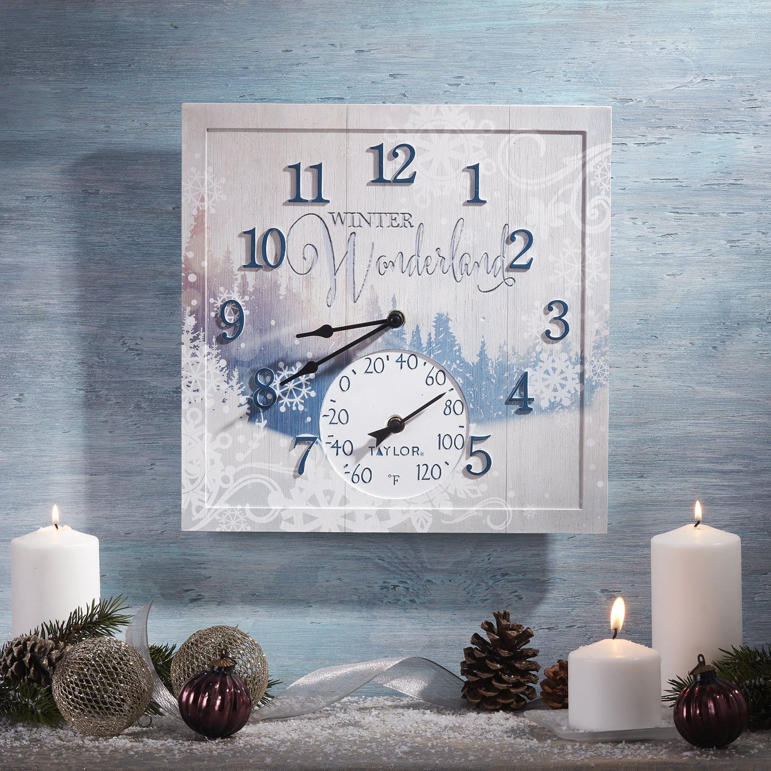 14x14 Winter Wonderland Wall Clock with Thermometer - Perfect for Home, Office, and Holiday Decor