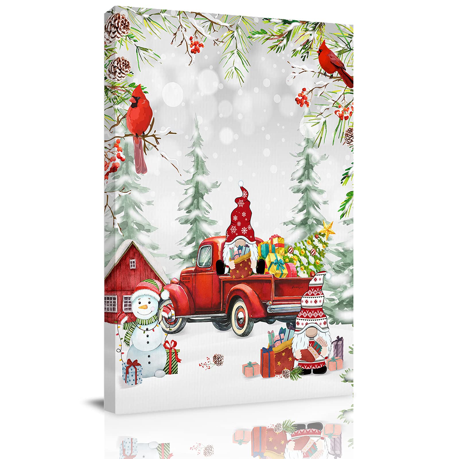 Christmas Canvas Wall Art - Gnome Snowman Xmas Tree Barn Red Truck Framed Painting Print - Ready to Hang Holiday Decor for Bedroom, Bathroom & Kitchen - Perfect Gift 12