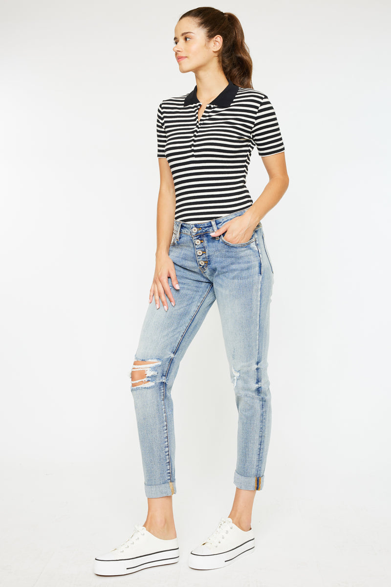 Clarie Mid Rise Boyfriend Jeans for Women - Comfortable Stretch Denim Pants with Relaxed Fit - Perfect for Casual Wear, Weekend Outfits and Everyday Fashion
