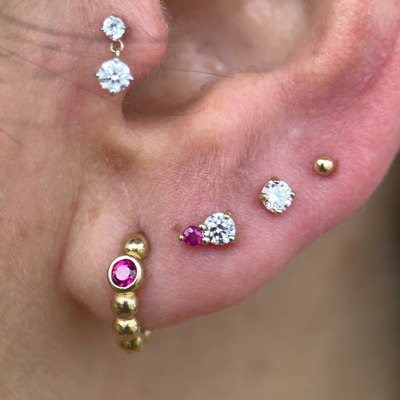 14K Yellow Gold Diamond and Ruby Flat Back Stud Earrings for Women - Perfect for Weddings, Parties & Everyday Elegance