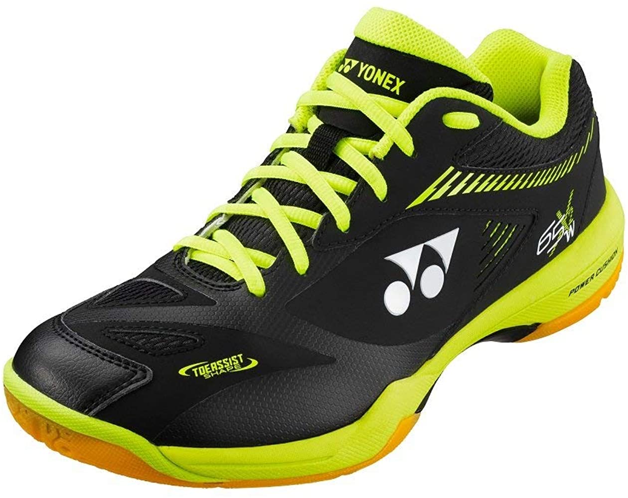 Yonex Power Cushion PC 65X2W Wide Badminton Shoes for Women - Black/Acid Yellow - Comfort & Support for Court Sports, Indoor Games & Training