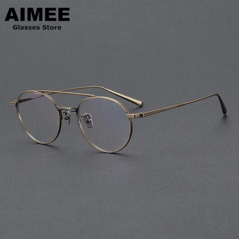 Aimee Unisex Full Rim Round Double Bridge Titanium Eyeglasses 65020 - Lightweight Durable Frame for Reading, Work & Fashion (Men & Women)
