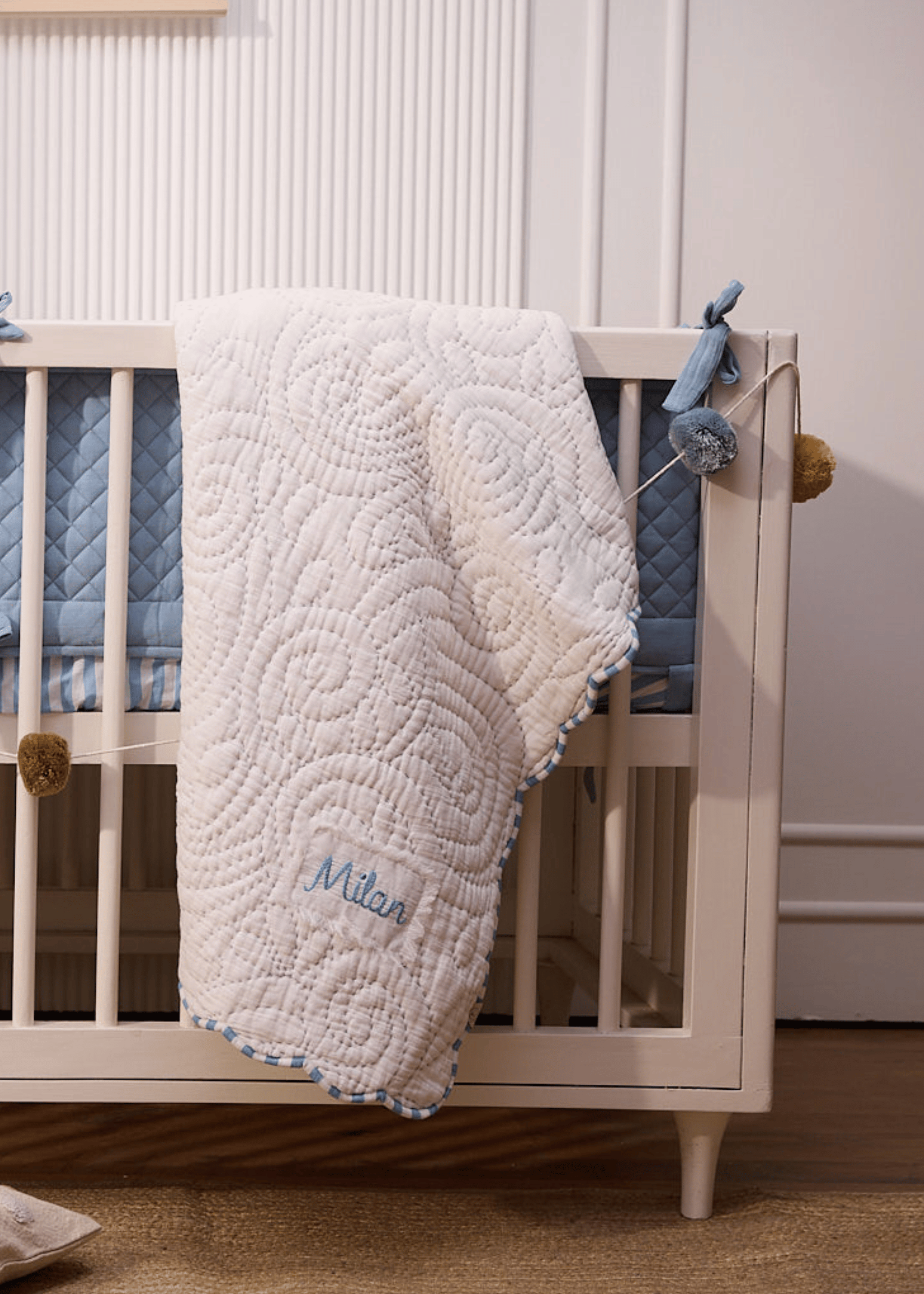 Premium Heirloom Blue Cotton Baby Crib Bedding Set - Soft, Breathable & Hypoallergenic for Nursery Decor & Newborn Comfort