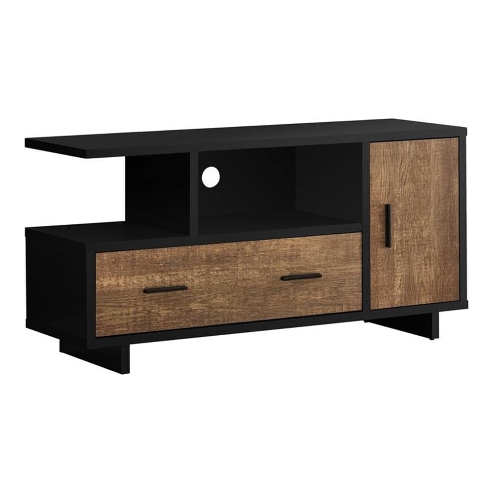 Monarch Specialties I STAND-48 L/Black Reclaimed Wood-Look TV Stand, Brown - Modern Farmhouse Entertainment Center for Living Room & Home Theater Setup