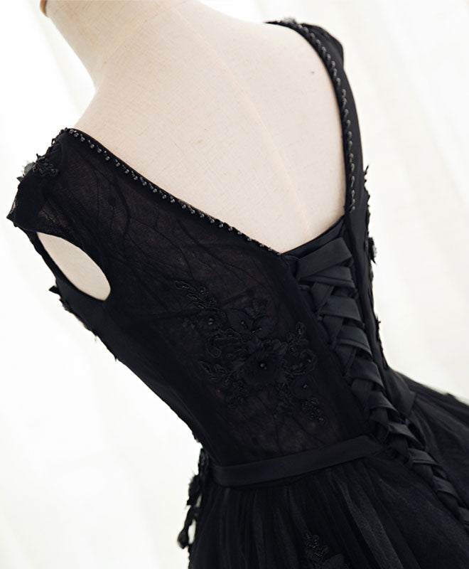 Elegant Black A-Line Tulle Lace Long Prom Dress for Women - Perfect for Evening Gala, Formal Dance & Special Occasions