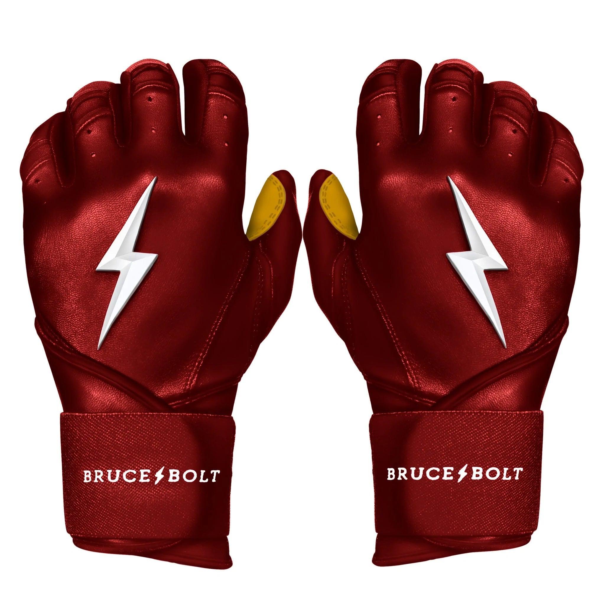 Bruce Bolt PREMIUM PRO Long Cuff Batting Gloves for Baseball & Softball - Maroon Color, Durable Grip, Enhanced Protection - Perfect for Training, Games & Practice Sessions