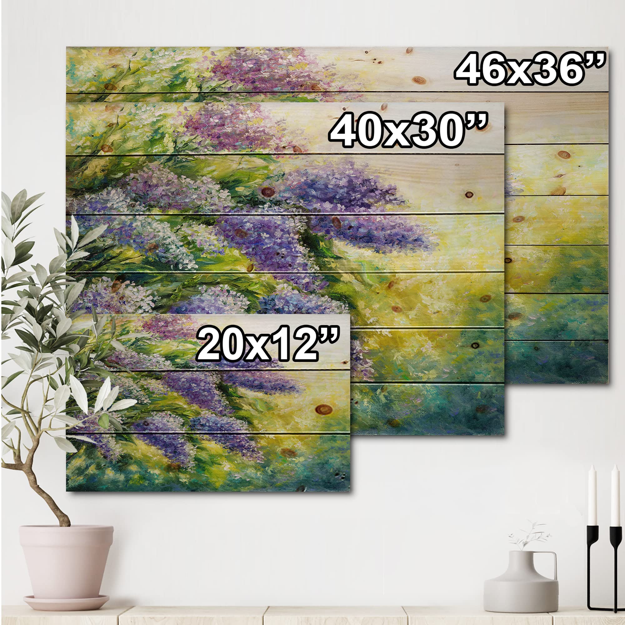 DesignQ Lilac Tree In The Garden Impressionist Wood Wall Art - Large Floral Pine Wood Panel Decor for Living Room, Bedroom & Office - Traditional Nature-Inspired Home Décor