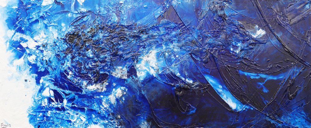 Blue Rhymes 240cm x 100cm Abstract Canvas Art - Modern Blue Wall Painting for Living Room, Bedroom & Office Decor