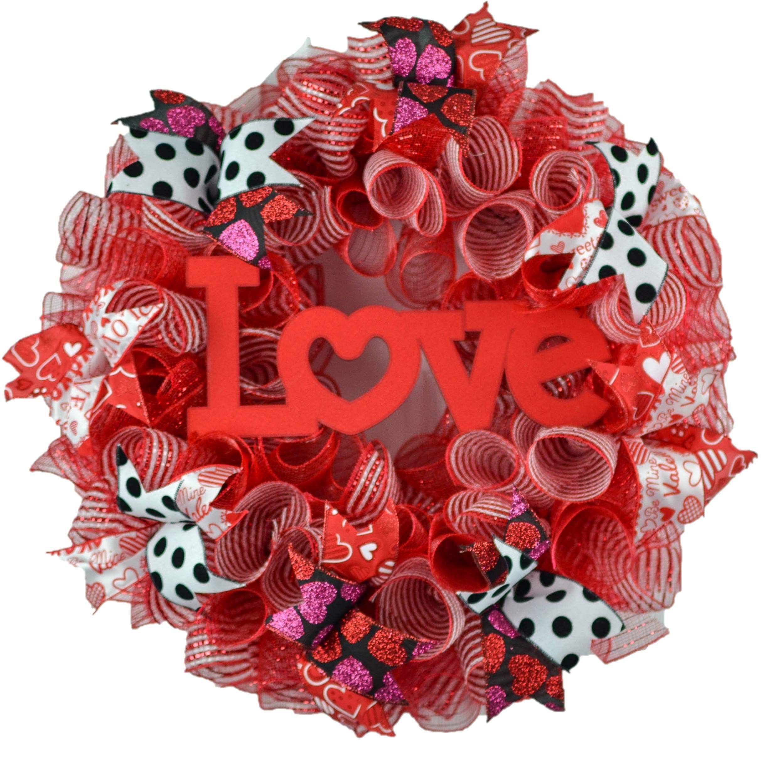 Valentine's Day Wreath - Romantic Red White Black Heart Door Hanging Decor for Home, Front Door, Porch & Wedding Decorations