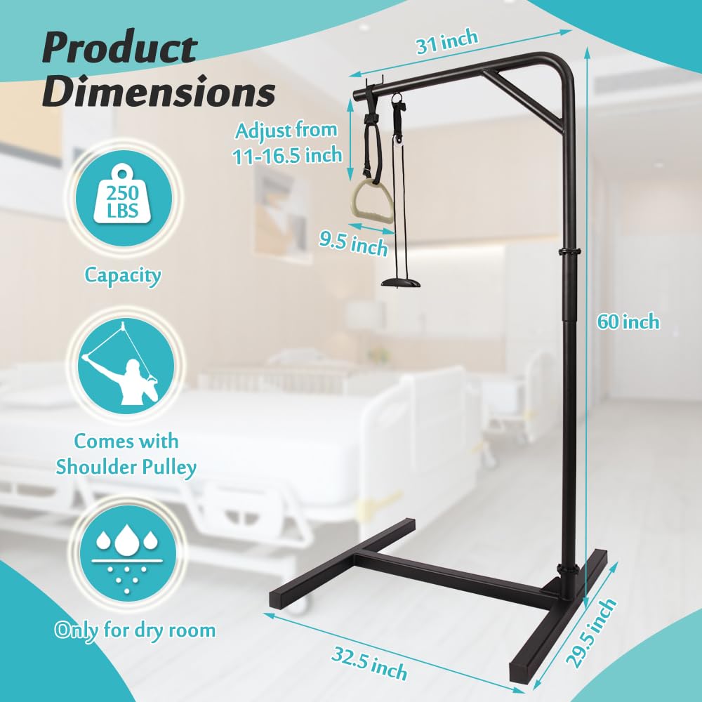 Mybow Adjustable Bed Trapeze Bar - Mobility Assist for Elderly & Disabled, Standing Frame with Bed Lift, Transfer Pole & Handicap Rail - Ideal for Home Care, Hospital Use & Couch Assistance