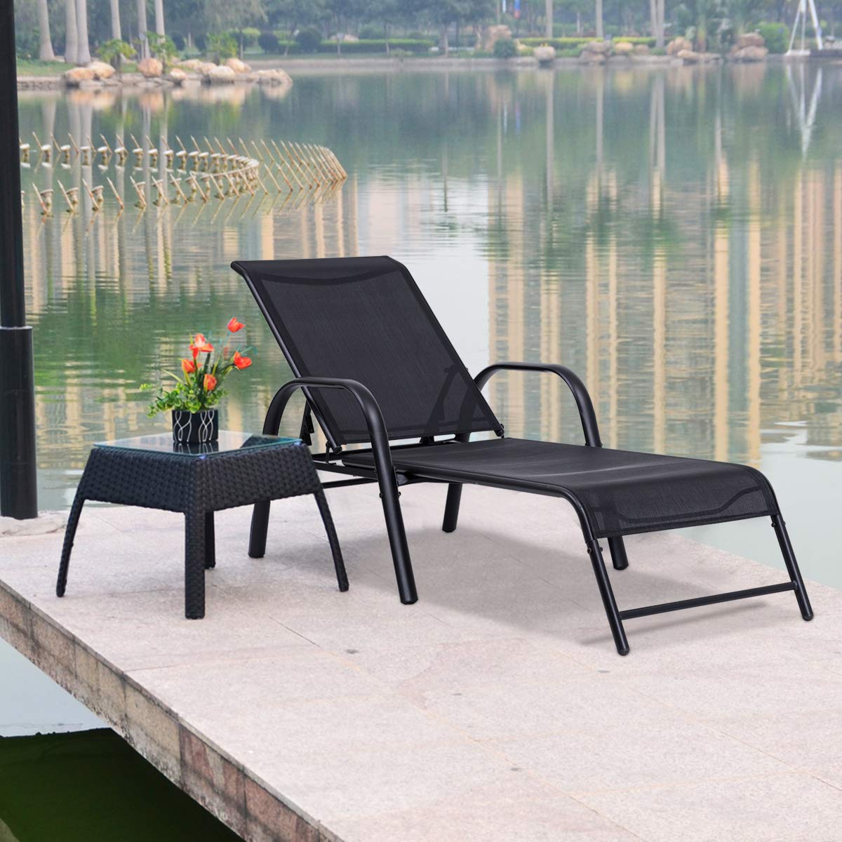 Giantex Adjustable Outdoor Patio Chaise Lounge Chair - 5-Position Reclining Backyard, Beach, Pool & Lawn Sling Chair - Durable Patio Seating Furniture for Relaxing in Sun, Garden or by the Water