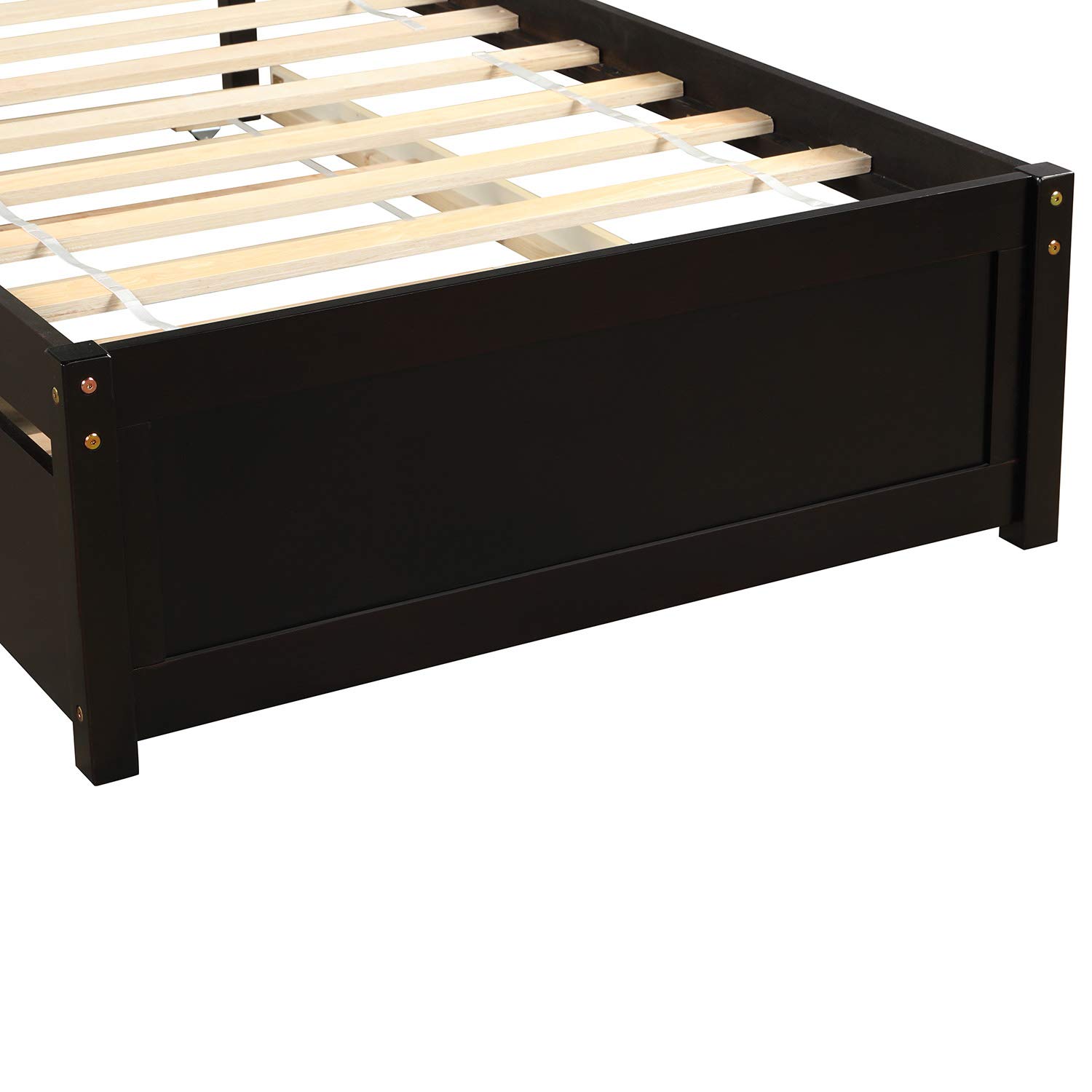 Merax Twin Size Wooden Platform Bed Frame with Trundle Headboard - No Box Spring Needed - Espresso Finish - Perfect for Kids Rooms, Guest Beds & Small Spaces