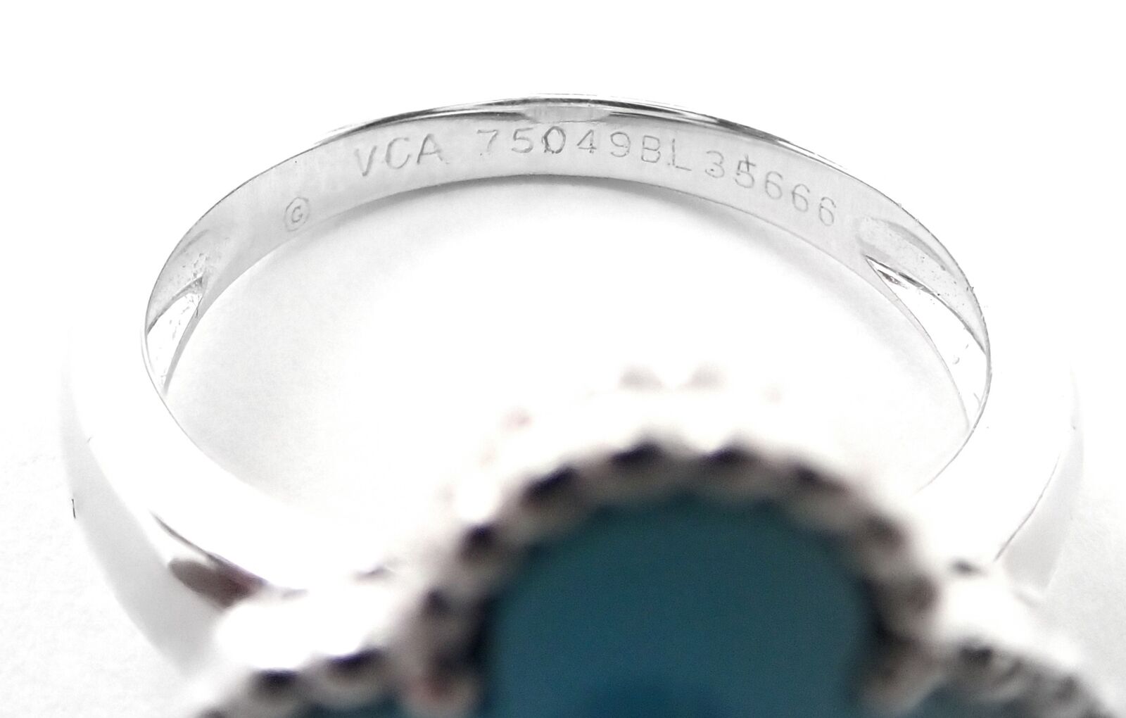 Authentic Van Cleef & Arpels Alhambra 18k Gold Diamond Turquoise Ring - Luxury Jewelry for Women, Elegant Statement Piece for Parties & Special Occasions