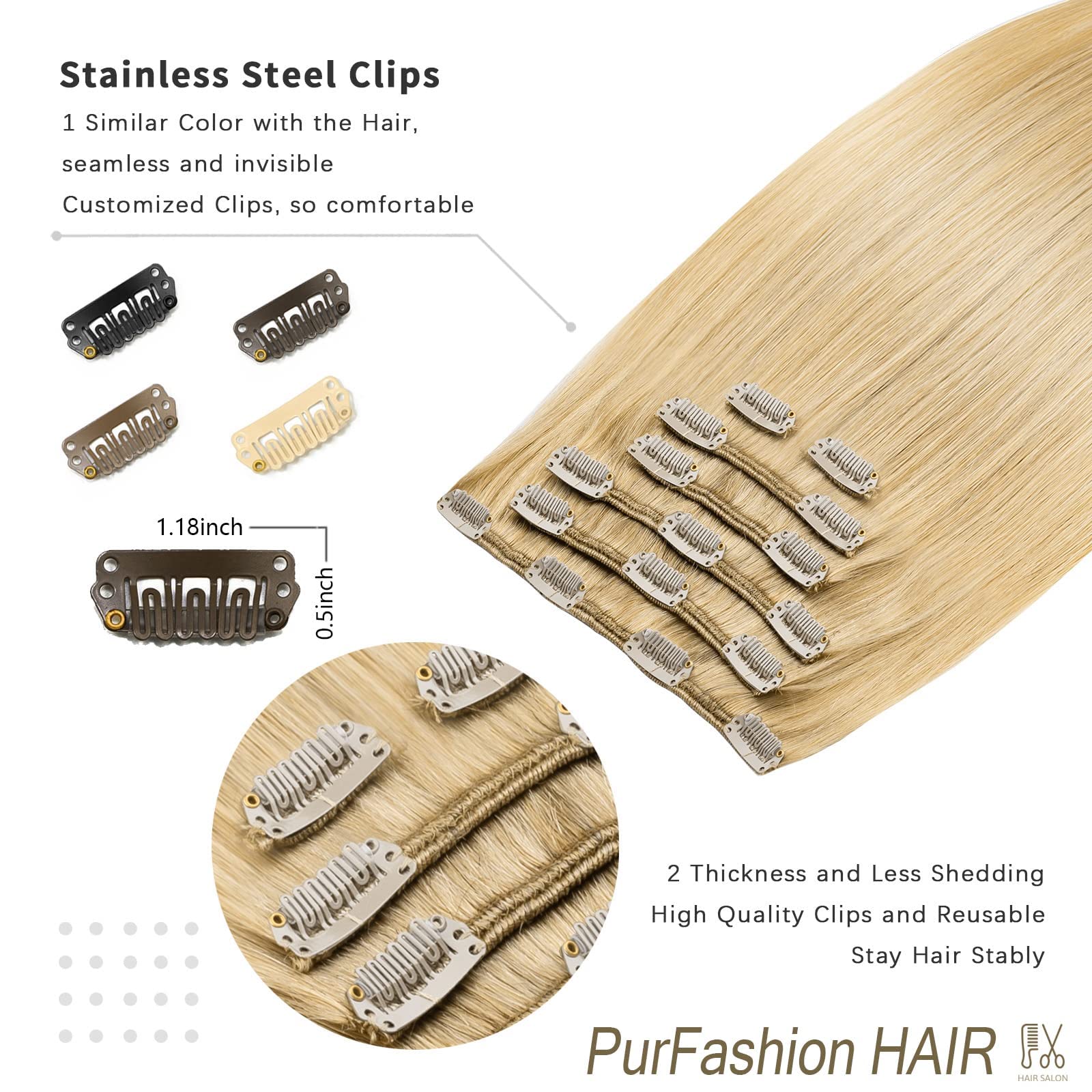 613 Bleach Blonde Clip-in Hair Extensions 20 Inch - 7PCS 70g Soft Thick Remy Human Hair for Volume & Length - Perfect for Parties, Weddings & Daily Styling