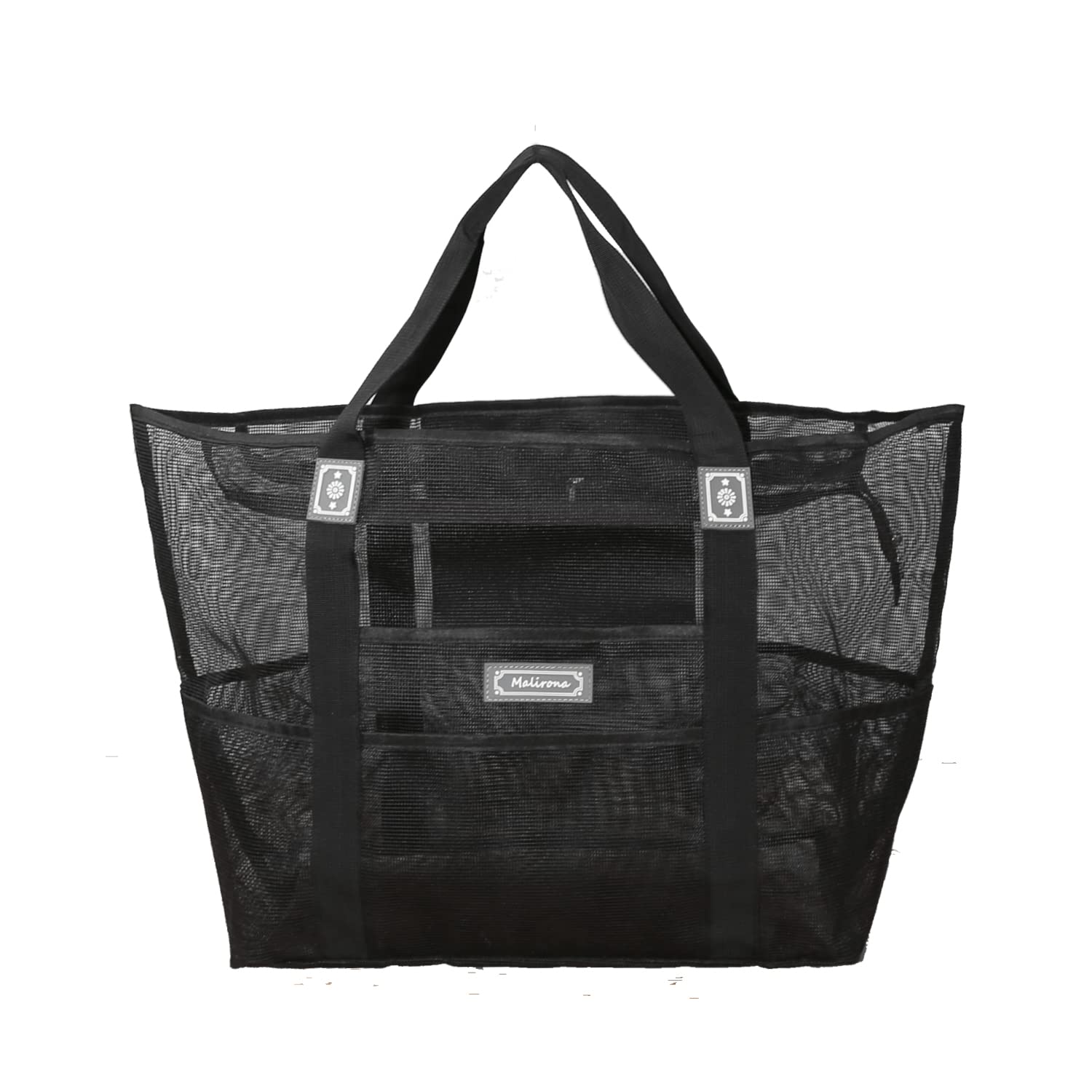 Malirona Mesh Beach Bag - Large Tote with 8 Pockets & Zipper for Beach, Picnic, Shopping
