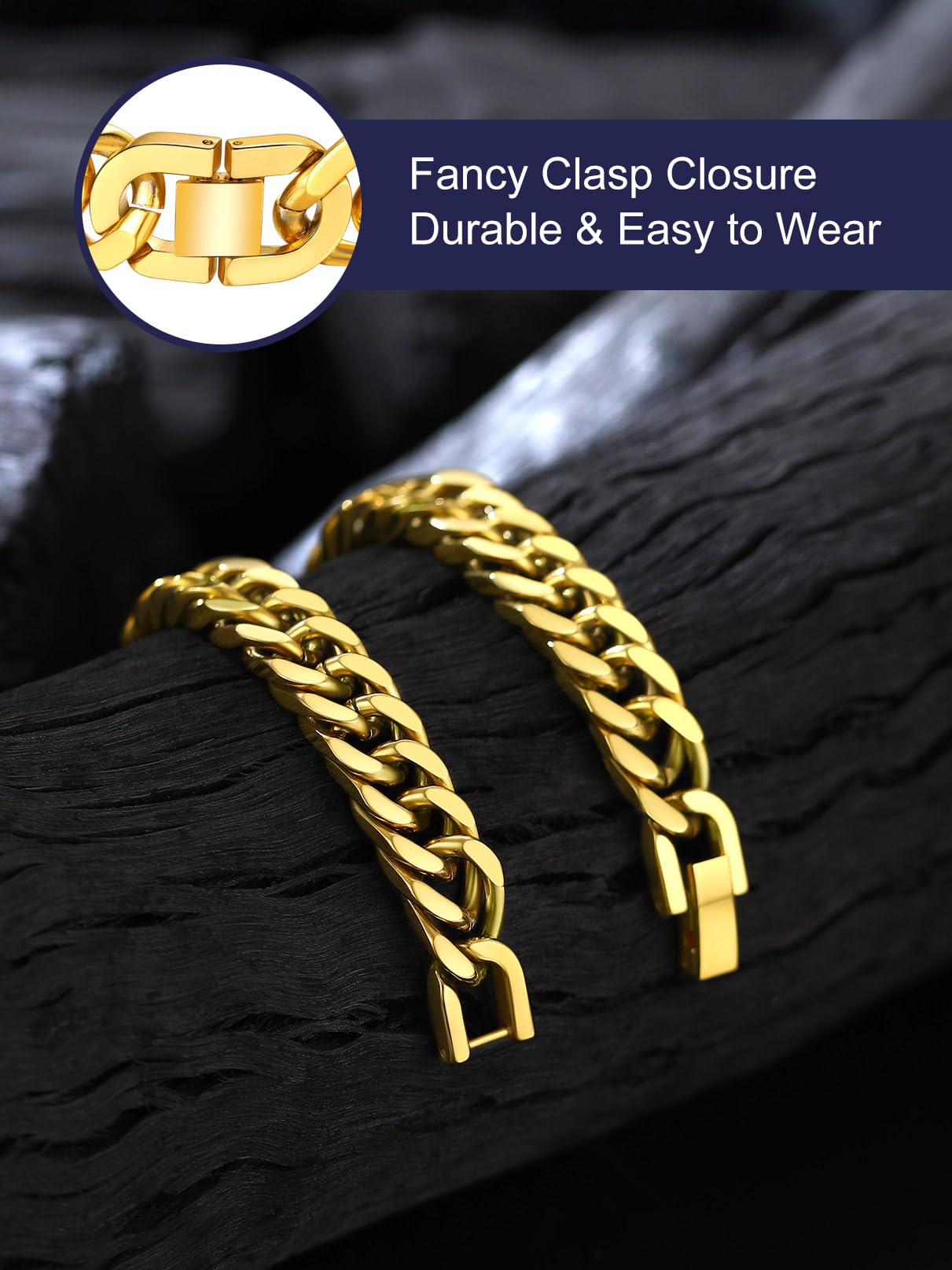 Bandmax Cuban Link Chain Bracelet for Men & Women - Silver, Gold & Black Hip Hop Punk Biker Hand Chain Bracelet (7