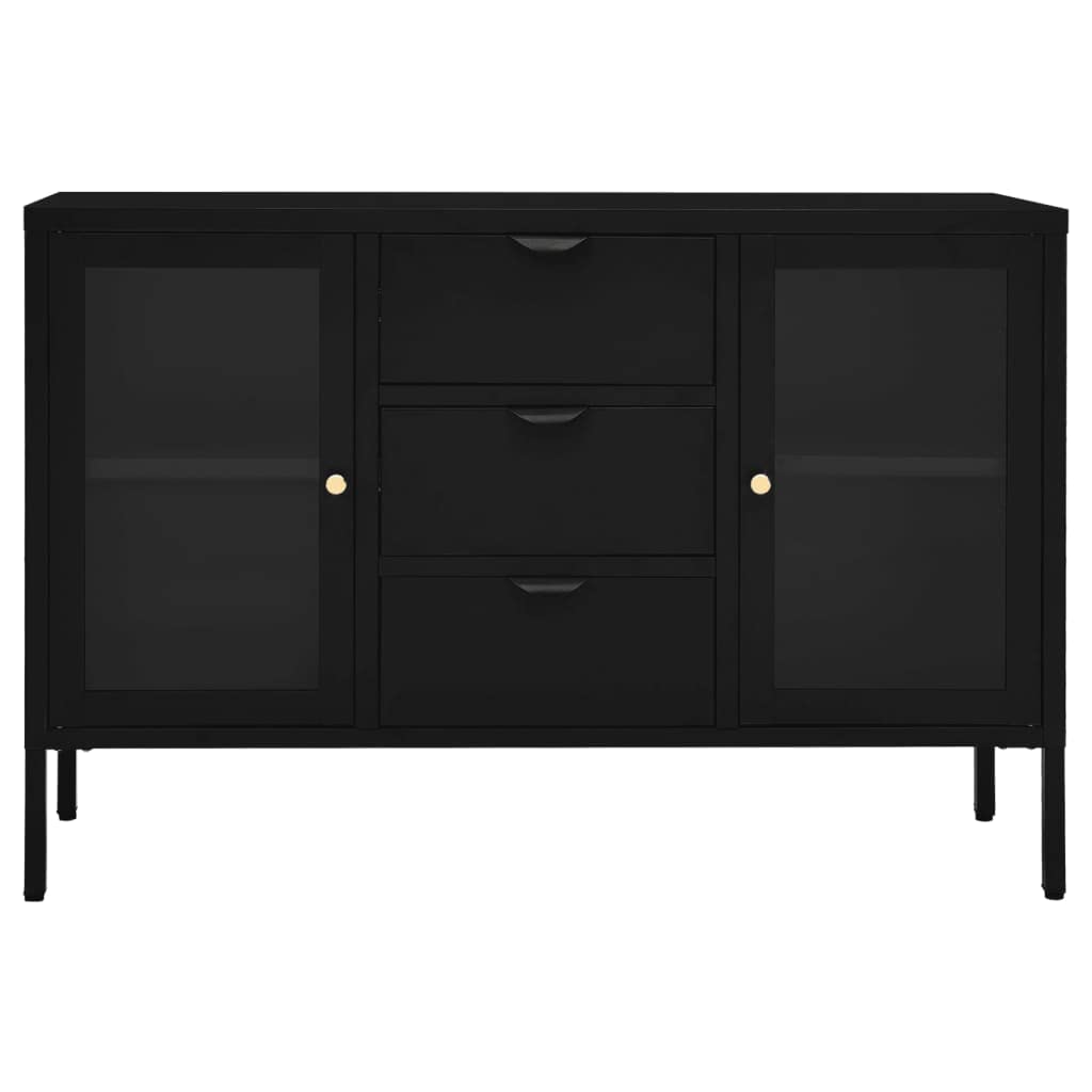 FAMIROSA Modern Black Steel Sideboard Cabinet with 3 Drawers & 2 Adjustable Shelves - 41.3