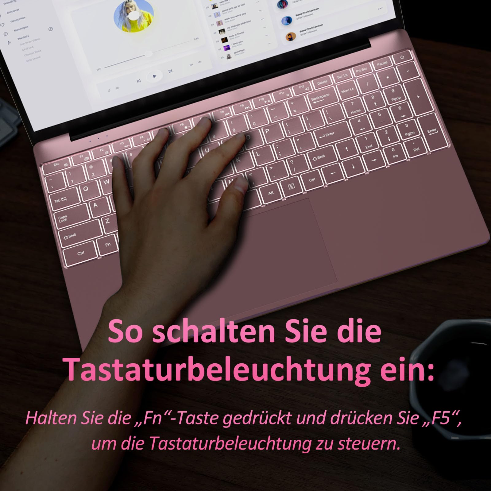 Auusda 15.6 Inch Full HD Laptop - 16GB DDR4 RAM, 512GB SSD, Intel N95 Processor up to 3.4GHz, Fingerprint Unlock, Cooling Fan, Webcam, Dual Speakers, Mini HDMI - Lightweight Business & Student Laptop (Pink) - Perfect for Remote Work, Online Classes & Home Office