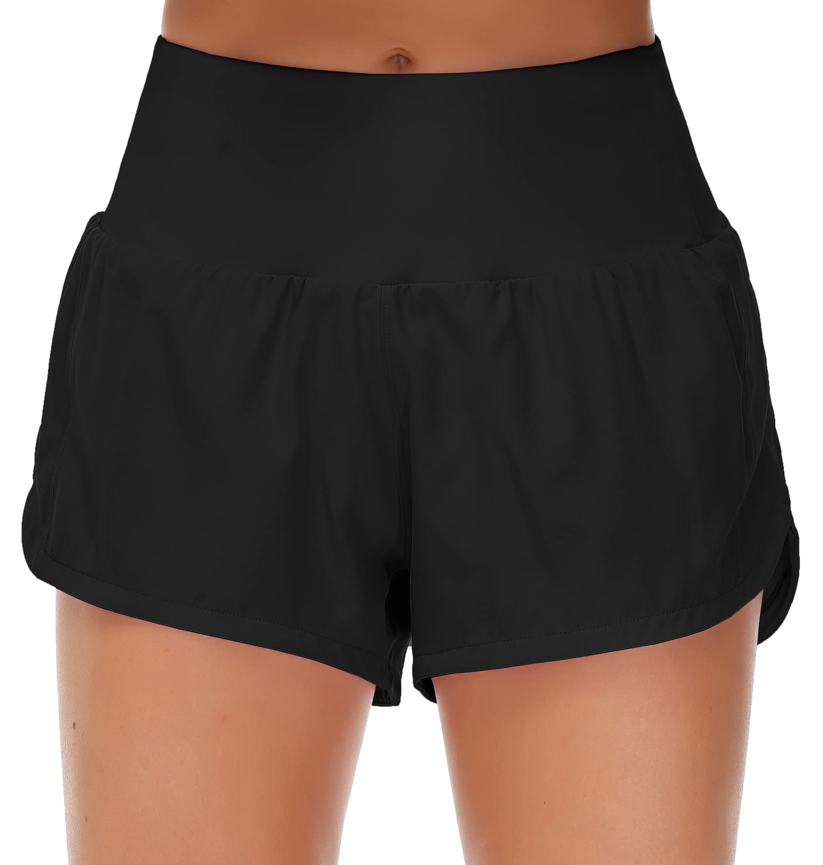 Origiwish Women's High Waisted Running Shorts with Liner - Quick Dry Athletic Workout Shorts with Zipper Pockets for Yoga, Gym & Outdoor Sports