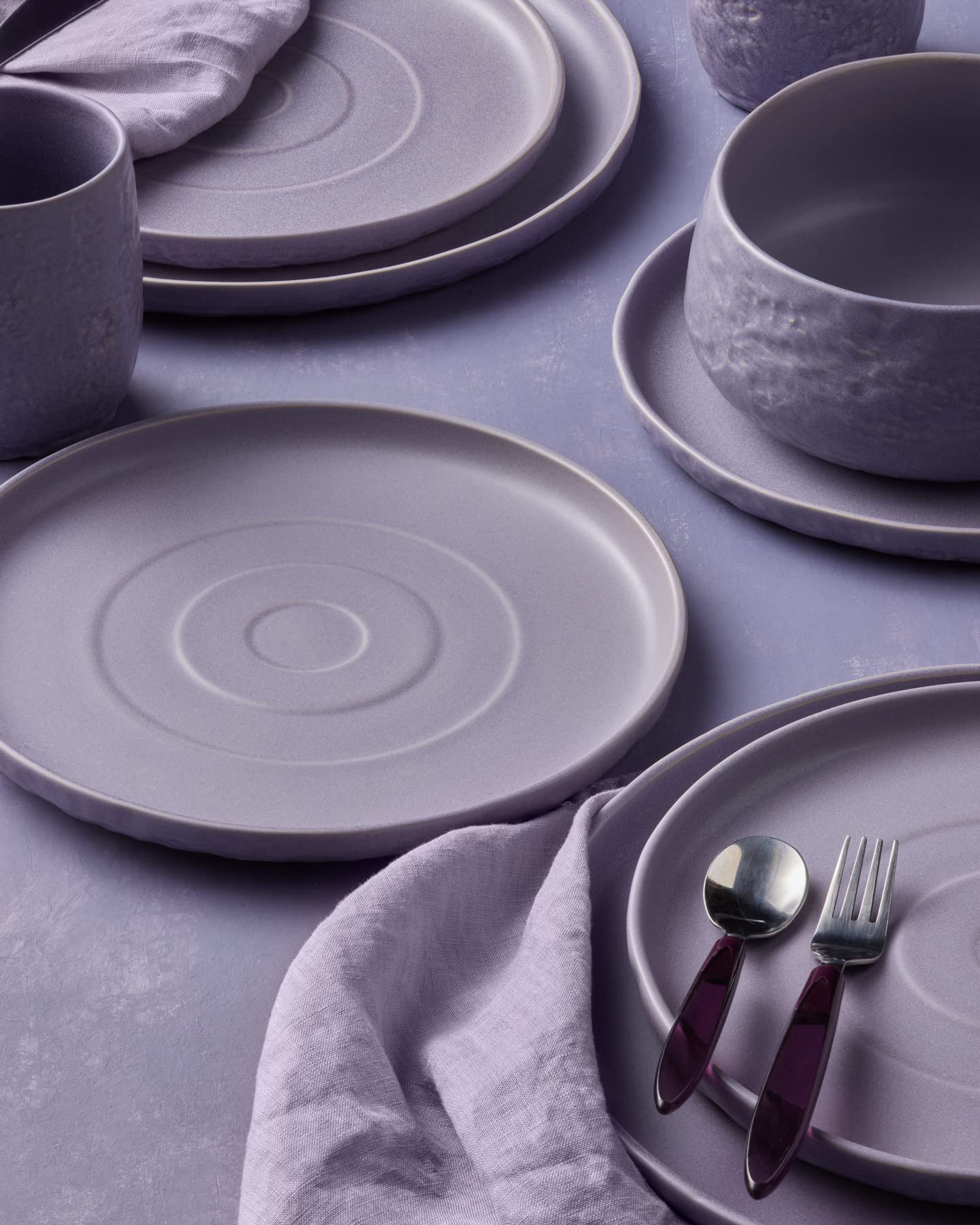 Mercer Project SHOSAI 16-Piece Stoneware Dinnerware Set - Modern Lavender Plates & Bowls for 4 - Durable Ceramic Dishware for Everyday Dining, Entertaining & Restaurant Use