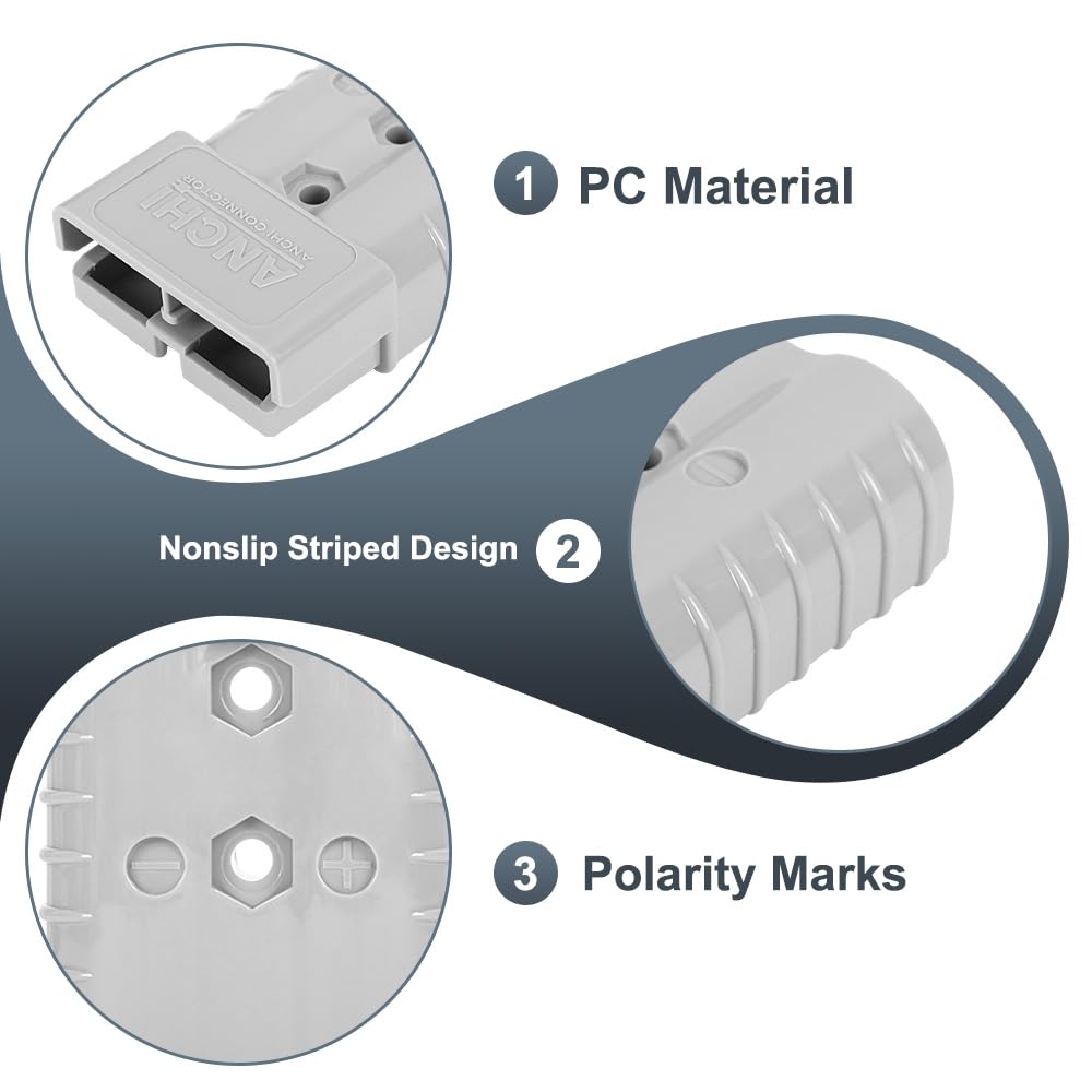 350A Forklift Battery Connector - 2/0 AWG Gray 600V Plug with 10PCS - Heavy Duty Jumper Cable Plug for Recovery Winch, Towing Systems & Industrial Equipment - Quick Connect/Disconnect for Forklifts, Construction Machinery & Marine Applications