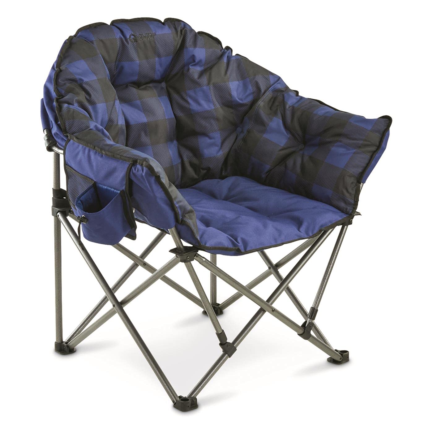 Guide Gear Oversized Camping Chair - Portable Folding Chair with Padded Seat, 500 lb Capacity, Blue Plaid - Perfect for Outdoor Camping, Picnics, Beach, and Backyard Relaxation