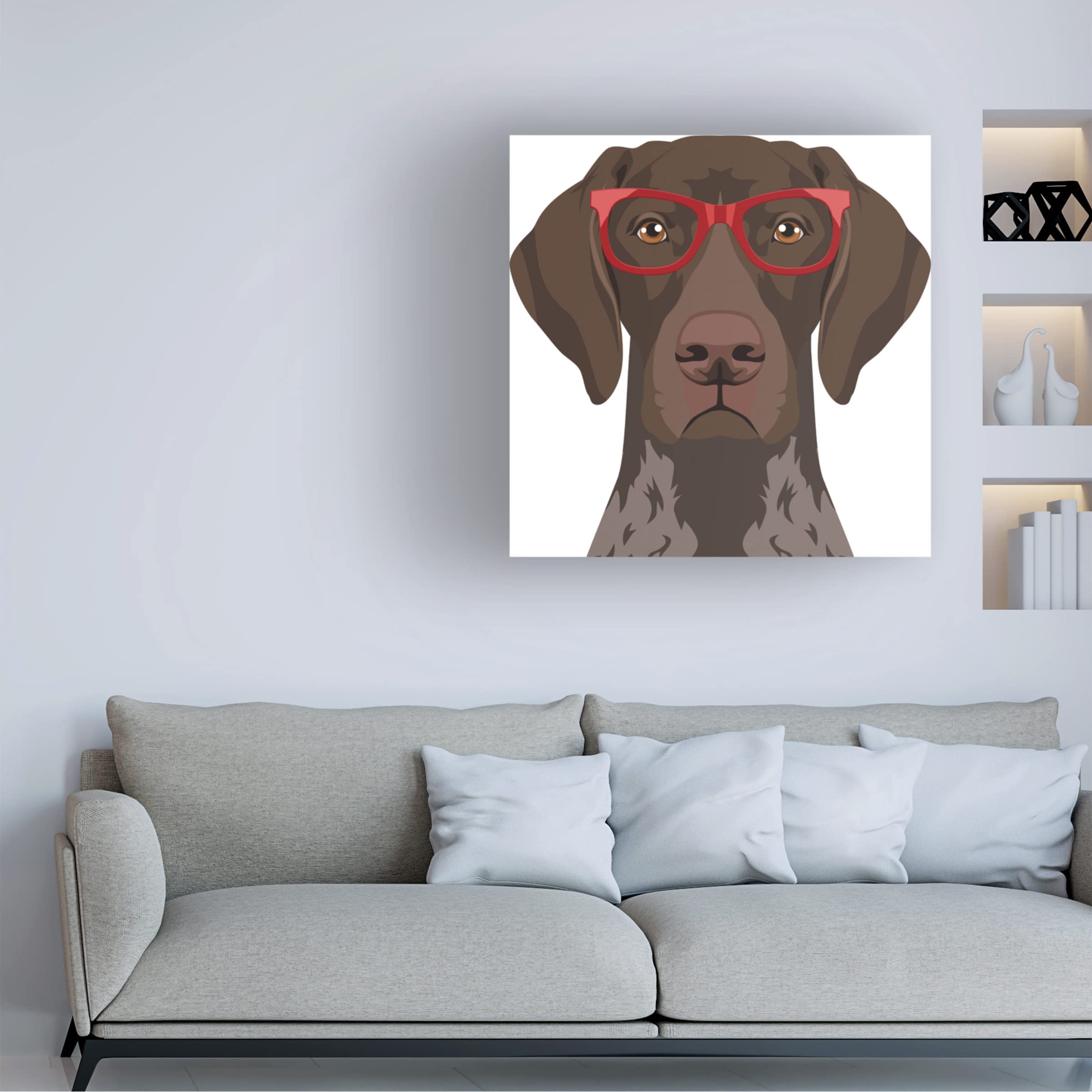 German Shorthaired Pointer Wearing Hipster Glasses Canvas Wall Art - Premium Dog Portrait Painting for Living Room & Office Decor - Unique Gift for Dog Lovers