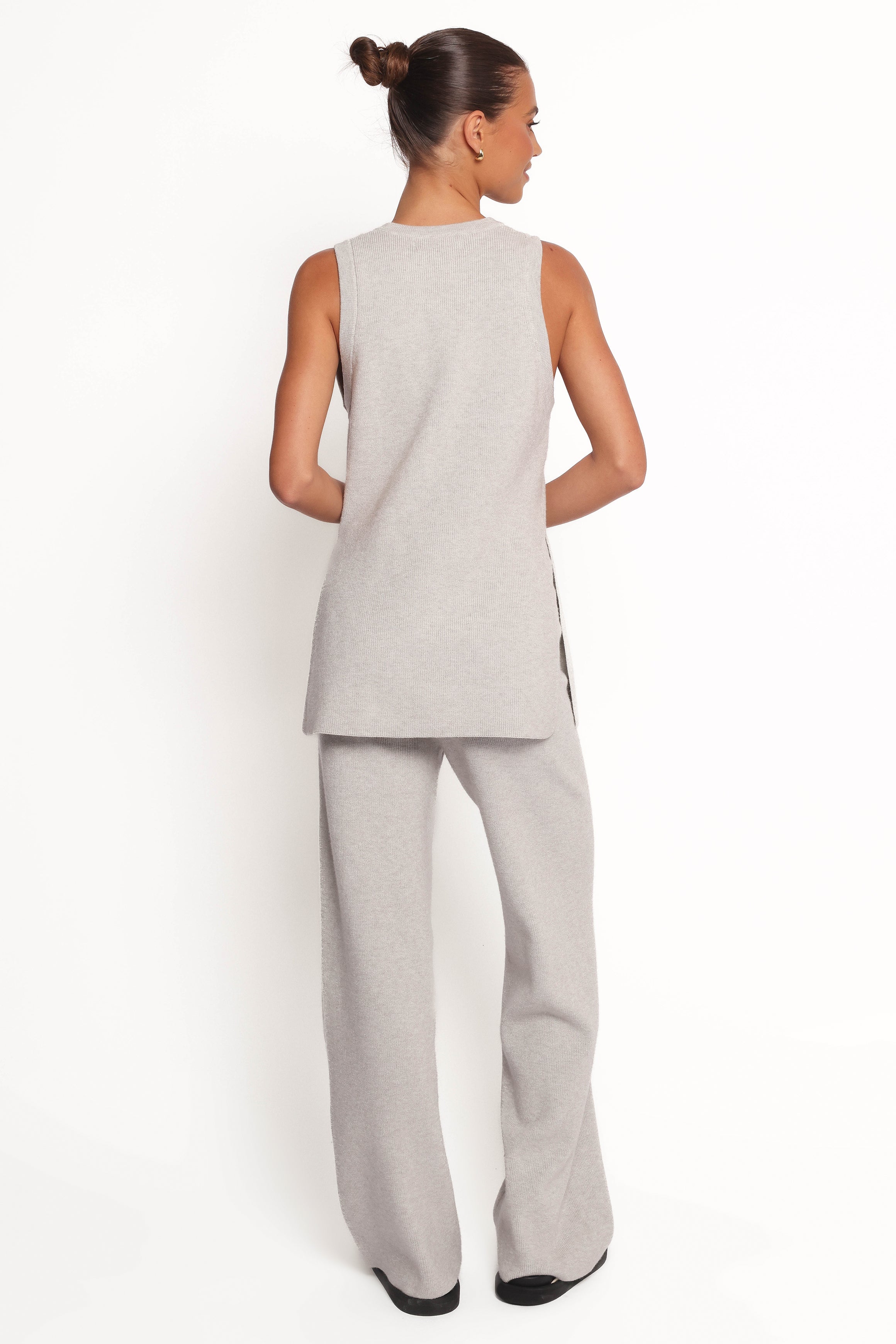 Ellory Knitted Pant Set for Women - Light Grey Lounge Wear, Cozy Outfit for Home, Office & Travel