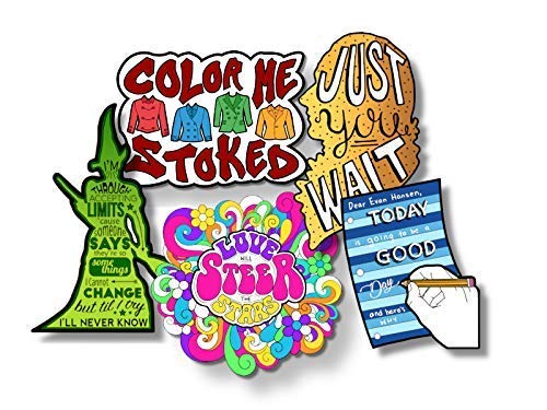 Wicked, Hamilton, Dear Evan Hansen, Hair & Heathers Broadway Musical Stickers - Set of 5 Die-Cut Vinyl Decals | Bubble-Free, Theater Lover Gift | Perfect for Laptops, Water Bottles & Notebooks