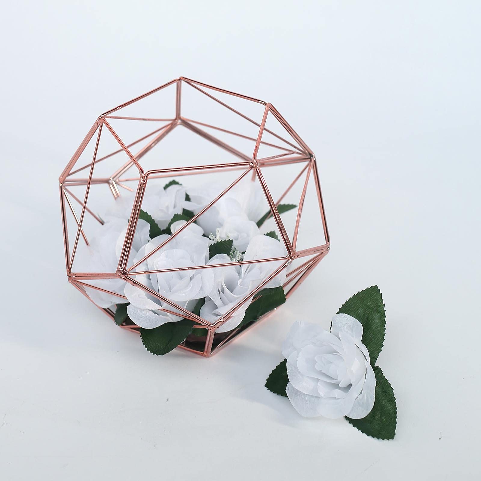 7-Inch Rose Gold Geometric Candle Holder Vase - Elegant Wedding Centerpiece, Party Decor, Home & Event Decoration Supplies - Perfect for Tablescapes, Bridal Showers & Romantic Ambiance