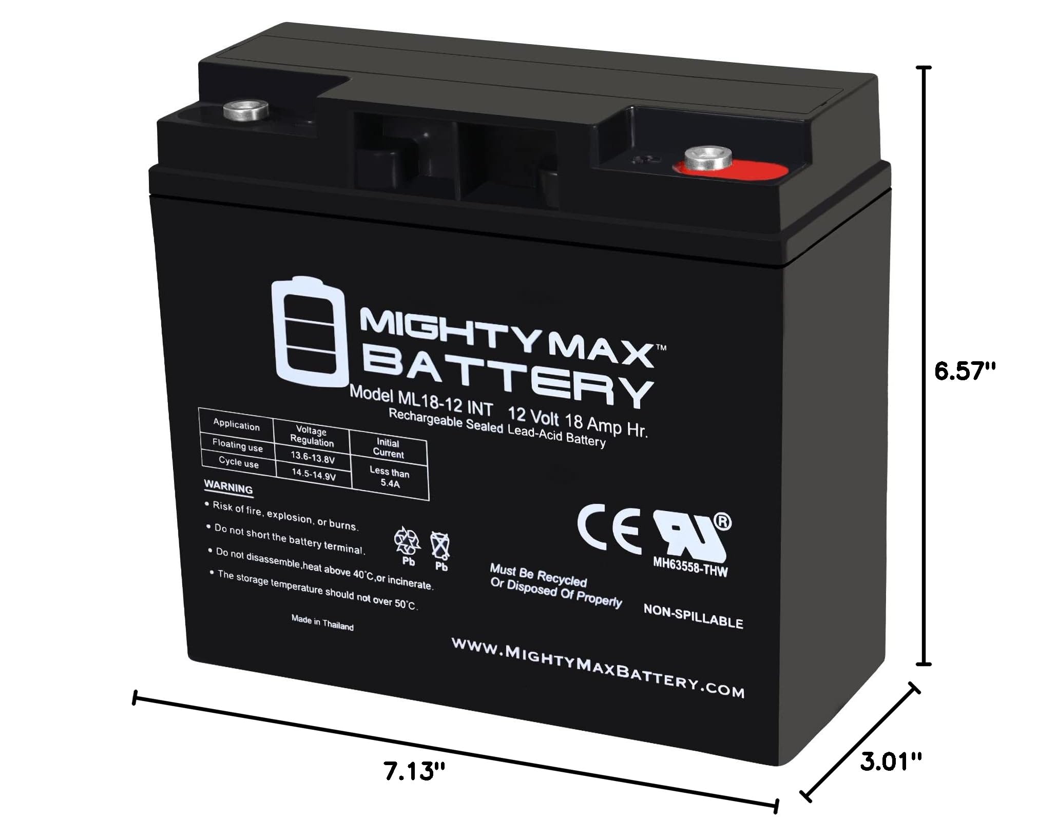 Mighty Max 12V 18AH Rechargeable Battery with Internal Thread - Replacement for Sonnenschein A21215G - Perfect for Solar Power Systems, Emergency Backup & Medical Equipment