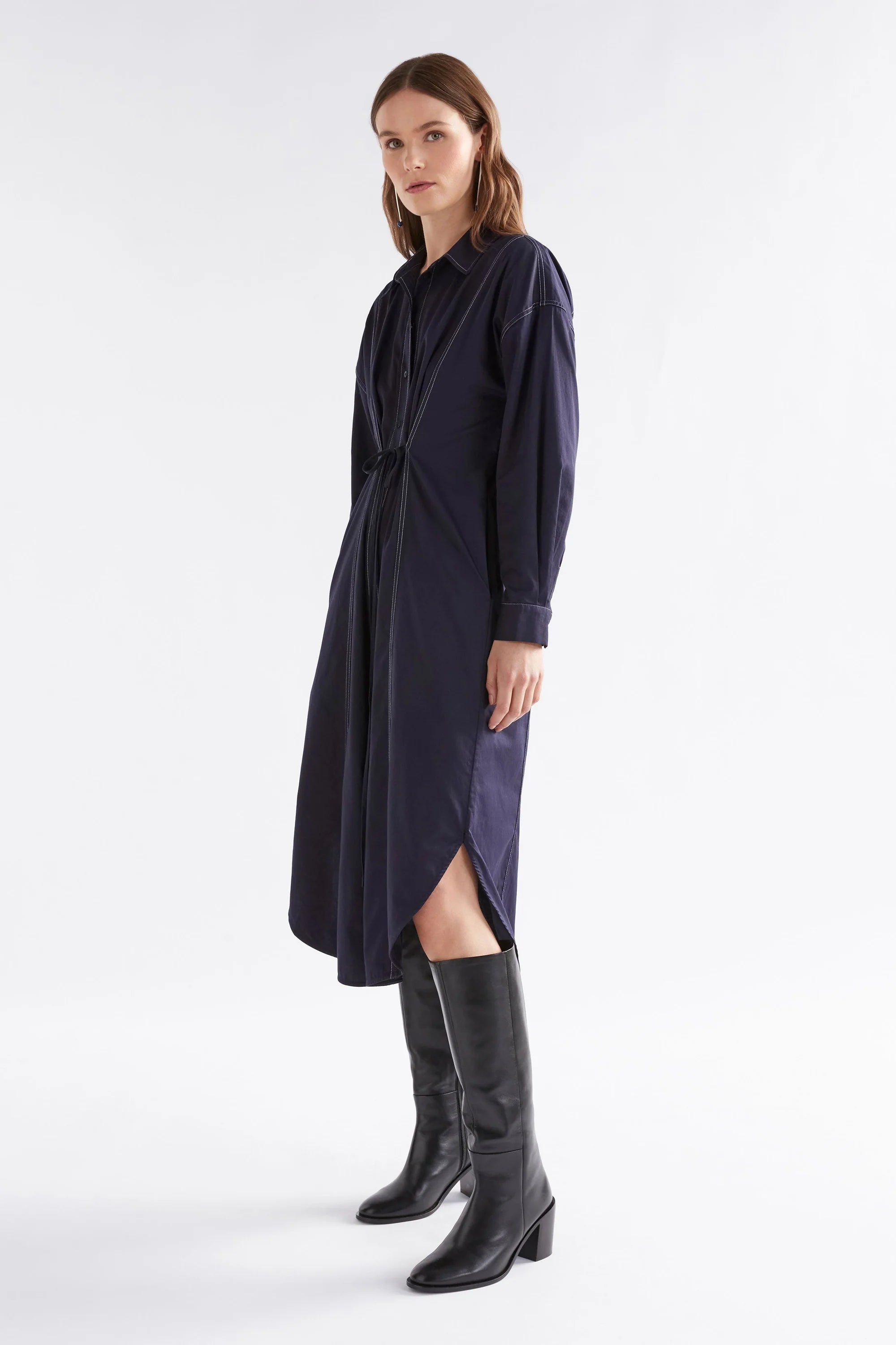 ELK Rodan Stitch Shirt Dress in Navy Blue - Stylish Women's Casual Wear for Office, Date Night & Everyday Outfits