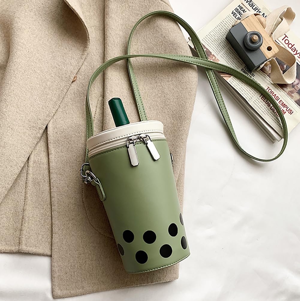 Stylish Women's Polka Dot Milk Tea Cup Crossbody Bag - Japanese Bucket Shoulder Purse with Straw - Cute Creative Cylinder Handbag for Casual Outings, Cosplay & Kawaii Fashion Accessories