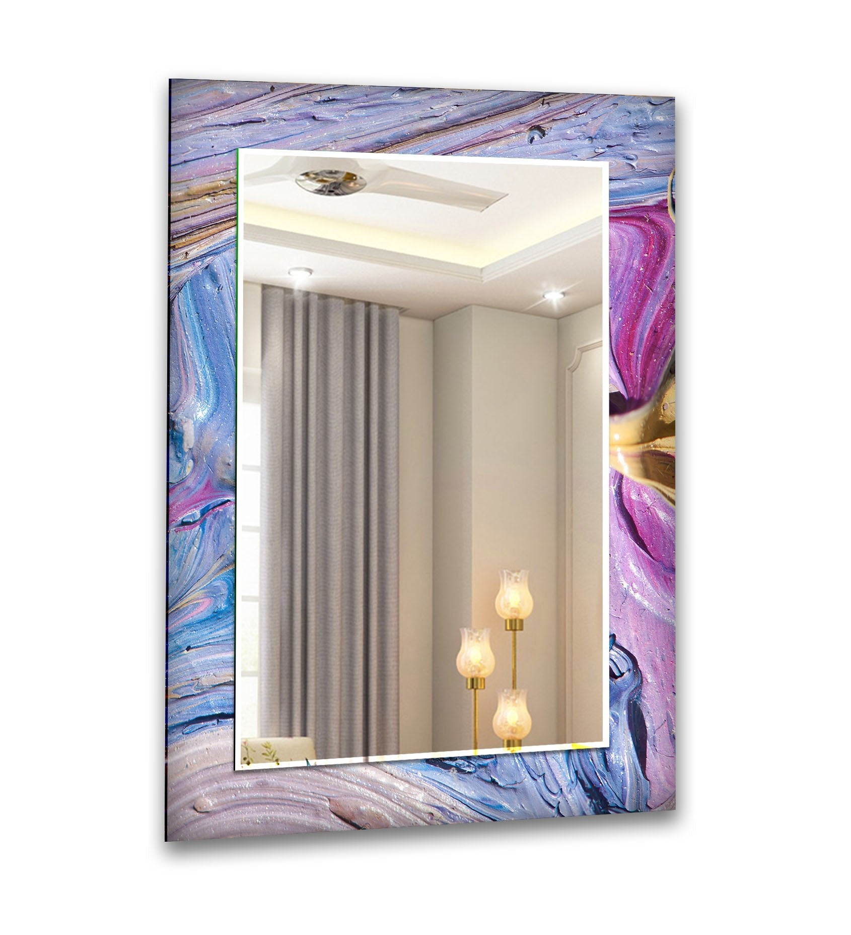 Abstract Purple Oil Painting Wall Mirror - Modern Boho Decor for Living Room, Bedroom & Entryway - Handmade Artwork for Home & Office Decor