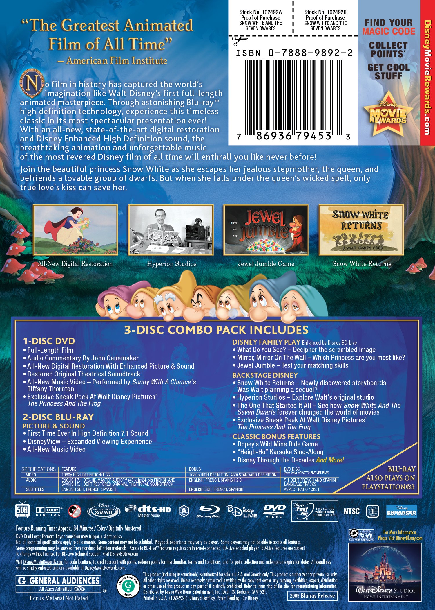 Snow White and the Seven Dwarfs Blu-ray 2-Disc Special Edition with Exclusive Gift Set - Classic Disney Animated Movie for Family Movie Night & Collector's Display