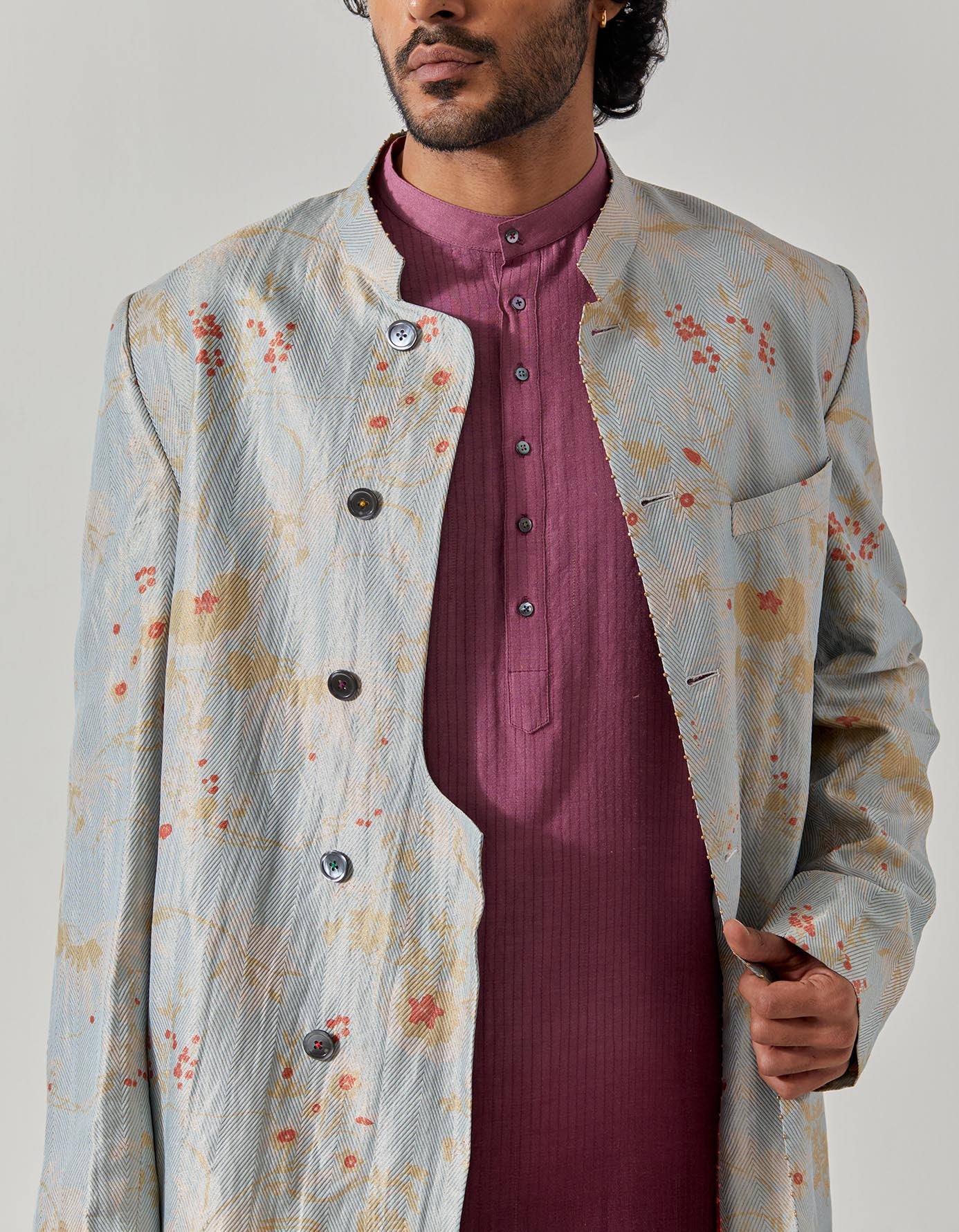 Matrix Jacket Silk Brocade Ice Blue Rainforest - Elegant Asian-Inspired Outerwear for Women | Perfect for Festivals, Cosplay & Special Occasions