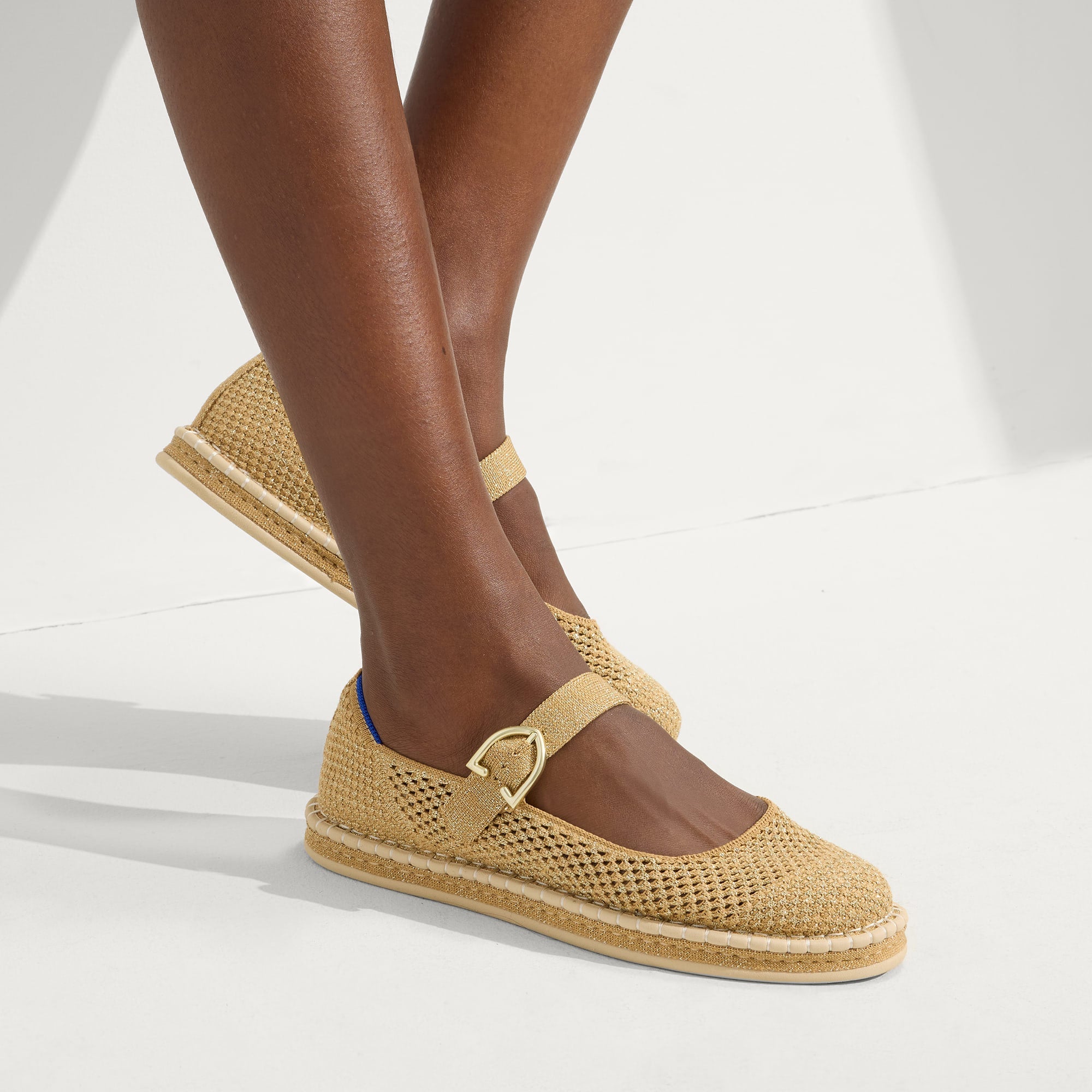 Metallic Gold Espadrille Mary Jane Flats - Comfortable Women's Shoes for Casual Wear, Summer Outfits, and Beach Vacations