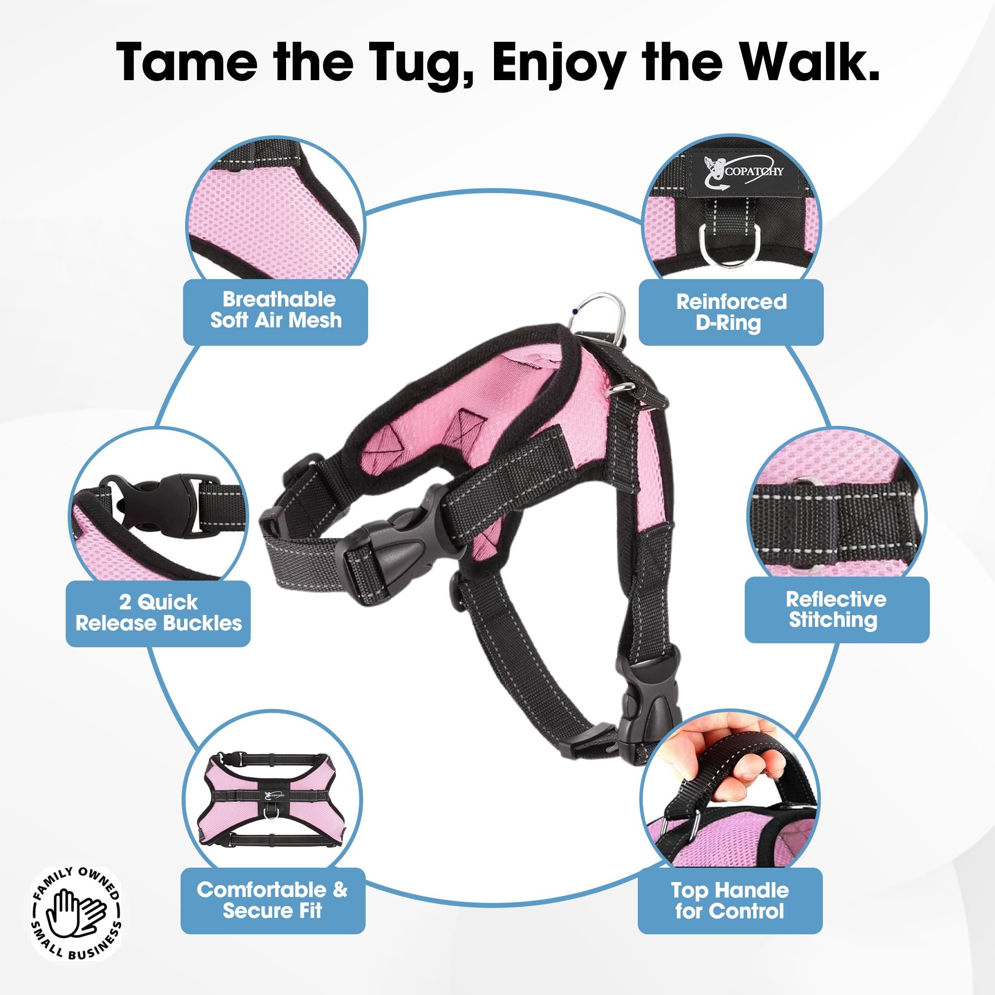 No Pull Reflective Adjustable Dog Harness with Handle - Soft Breathable Mesh for Small Medium Large Dogs | All-Weather Comfort | Perfect for Walking, Running & Night Safety (Pink, XX-Small)