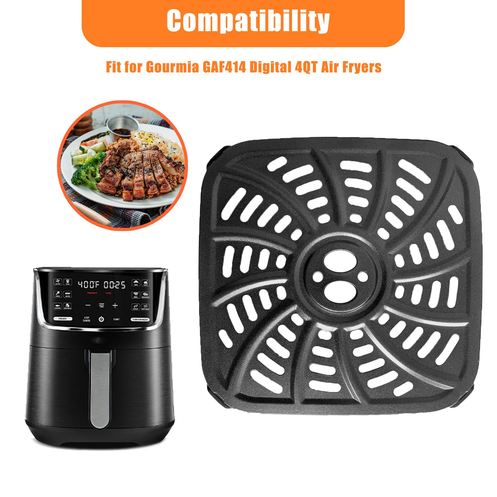 Upgraded 4QT Nonstick Air Fryer Crisper Plate for Gourmia GAF414 Digital Air Fryers - Replacement Grill Pan Tray Rack Insert Grate Grid Shelf | Perfect for Healthy Cooking, Crispy Snacks & Family Meals