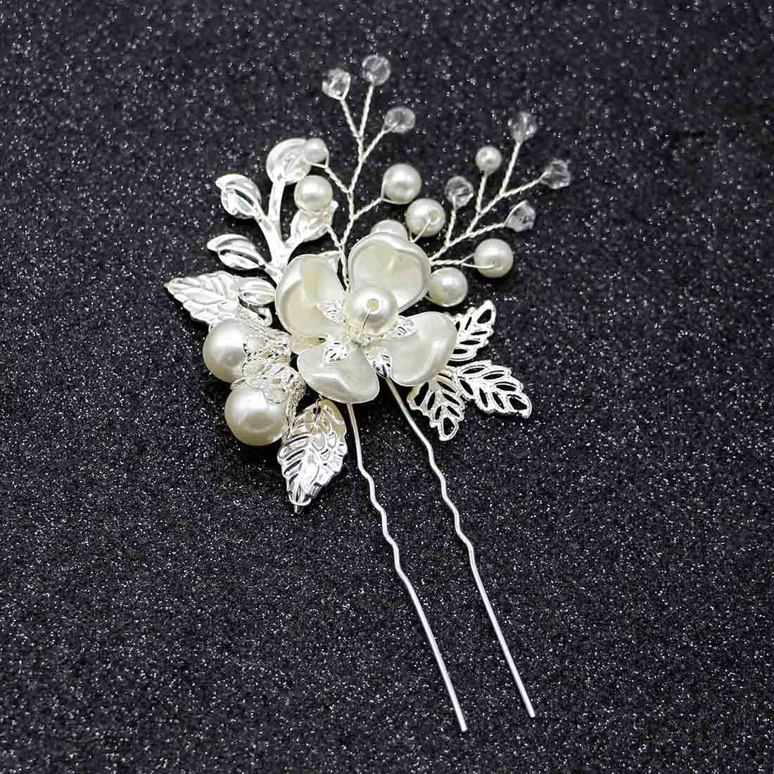 Elegant Silver Bridal Headpiece with Pearls & Crystals – Wedding Hair Accessories for Women & Girls | Perfect for Brides, Bridesmaids & Flower Girls