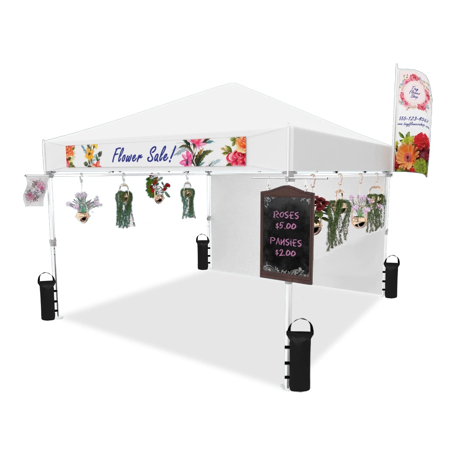 CROWN SHADES 10x10 Pop Up Canopy Tent - Instant Commercial Canopy with Removable Sidewall, 2 Crossbars, 4 Ropes, 8 Stakes & Weight Bags - Portable Shelter for Outdoor Events, Parties, Camping & Beach Use