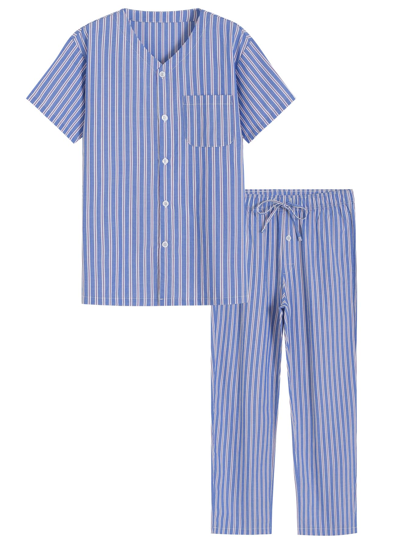Men's Cotton Pajama Set - Soft Button-Up Shirt & Comfortable Lounge Pants for Summer Sleepwear | Perfect for Home Relaxation, Lounging & Vacation Comfort