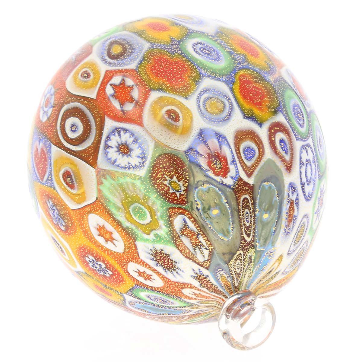 Venetian Murano Glass Christmas Ornament - Handcrafted Gold Millefiori Glass Ball for Holiday Tree Decor | Perfect for Christmas, Home, and Gift Giving