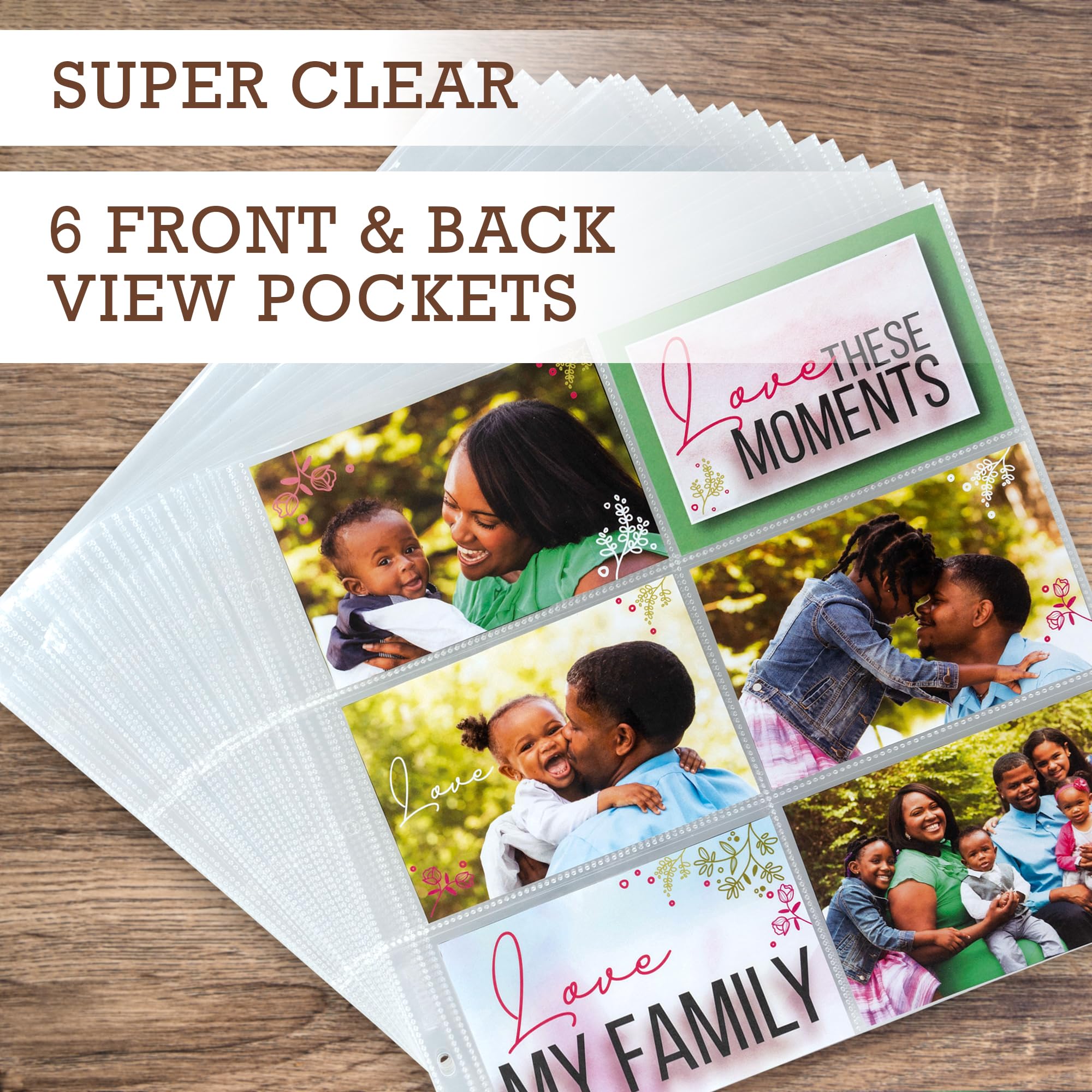 Samsill 12x12 Inch Scrapbook Refill Pages - 6 Pocket Top-Loading Design, Holds 12 (4x6 Inch) Photos - 50 Pack Heavy-Duty Clear Pages for 3-Ring Binders & Photo Albums - Perfect for Memory Keeping, Wedding Albums, and Family Photo Preservation