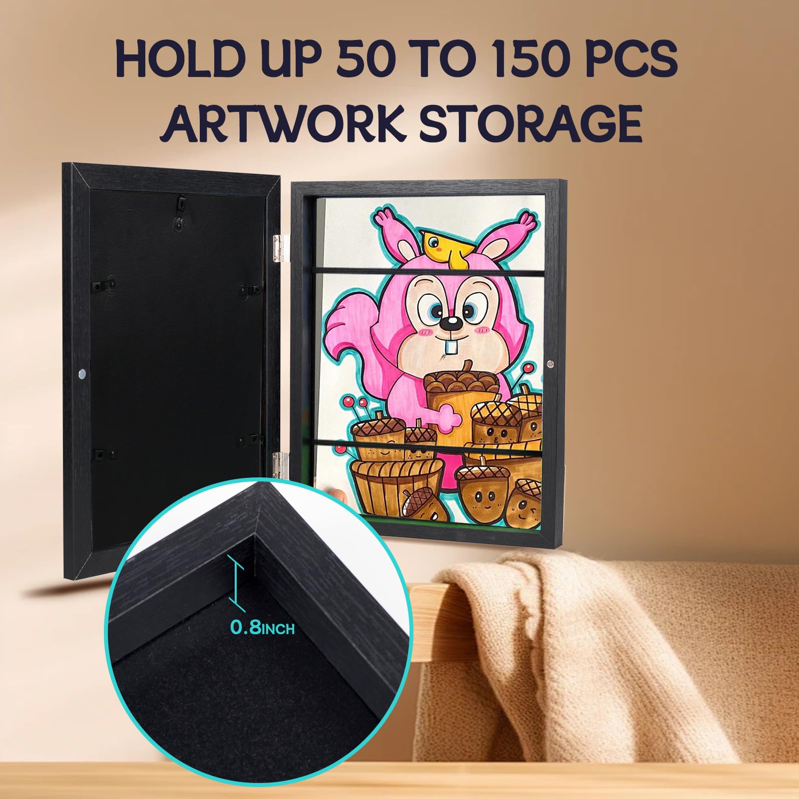 Kids Art Frame 10x12.5 - Changeable Front Opening Display with Storage | Perfect for Bedroom & Classroom Decor