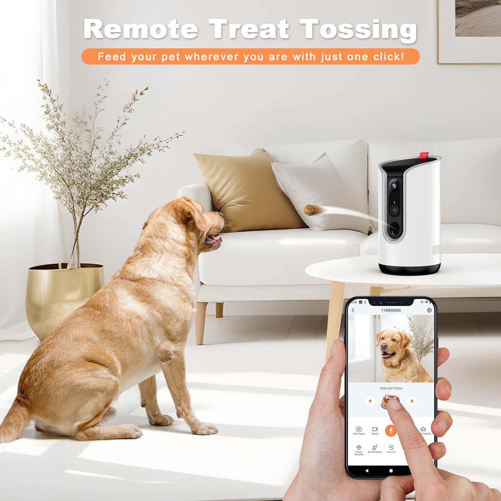 2K Pet Camera with AI Tracking & Treat Dispenser - 360° Security Dog Monitor with Motion Alerts, 2-Way Audio & Local Storage - Perfect for Pet Monitoring at Home or Office (Works with Phone App)