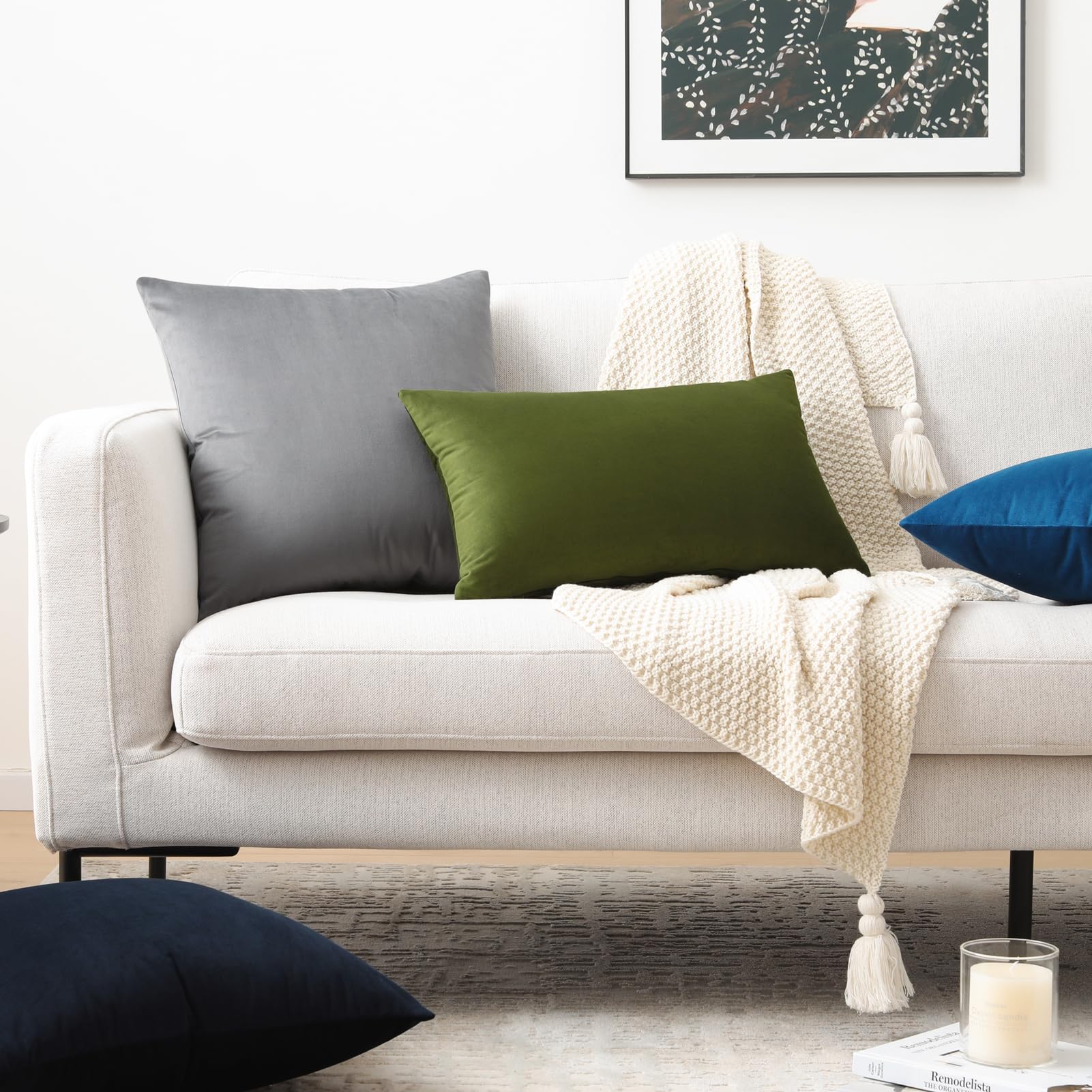 Mixhug Set of 2 Soft Velvet Square Decorative Throw Pillow Covers - 18x18 Inches, Midnight Blue for Sofa, Couch & Bed | Perfect for Living Room Decor, Bedroom Accent & Home Styling