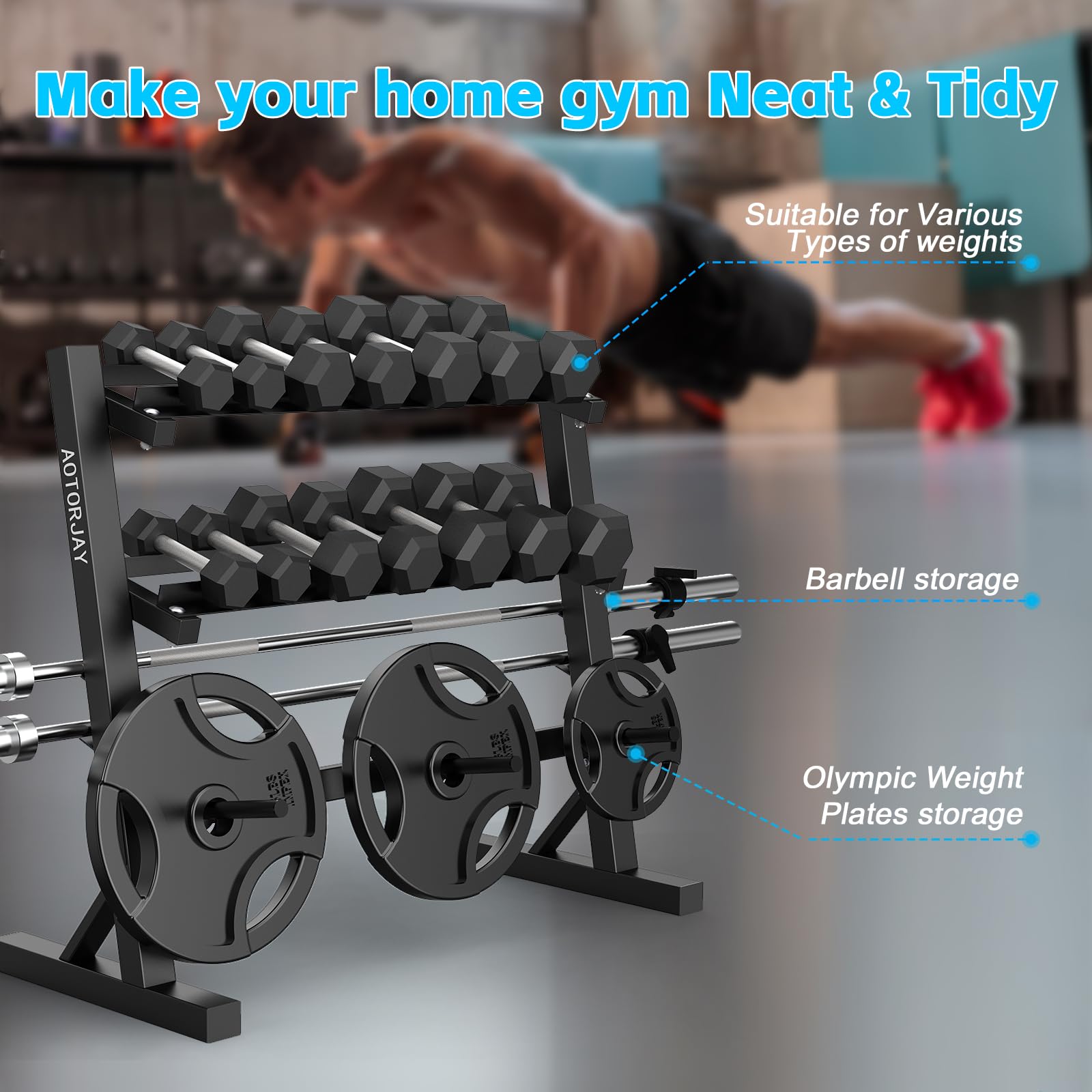Heavy Duty Dumbbell Rack for Home Gym - 3-Tier Weight Storage Organizer for Dumbbells & Kettlebells - Space Saving Fitness Equipment for Garage, Basement or Home Workout Room