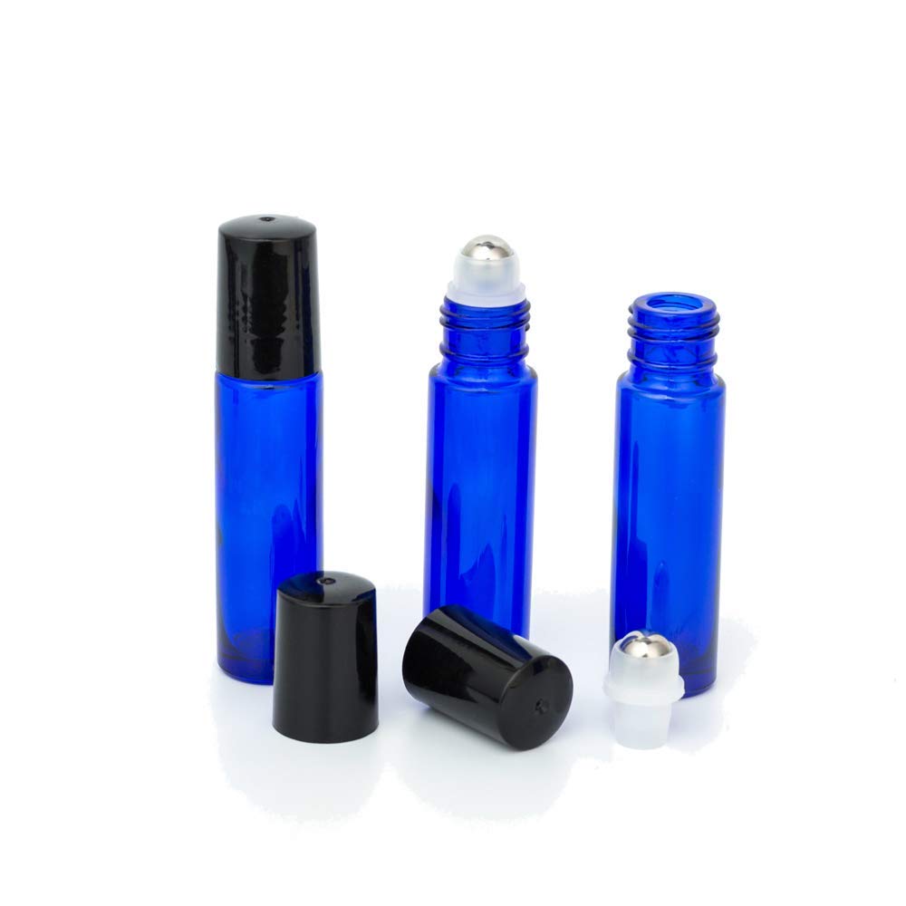 Royal Blue Glass Roll On Bottles with Black Cap - 10ml Essential Oil Bottles for Perfumes, Attar, Lip Balms & Aromatherapy | Refillable, Reusable & Leakproof | Pack of 3 | Perfect for DIY Beauty, Travel & Home Fragrance