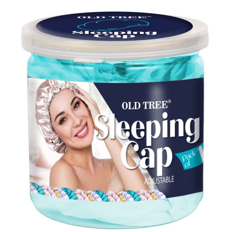 Reversible Satin Bonnet for Women - Adjustable Sleep Cap for Hair Protection & Comfort - Old Tree Design (Blue & Gold) - Perfect for Nighttime Hair Care & Travel Accessories